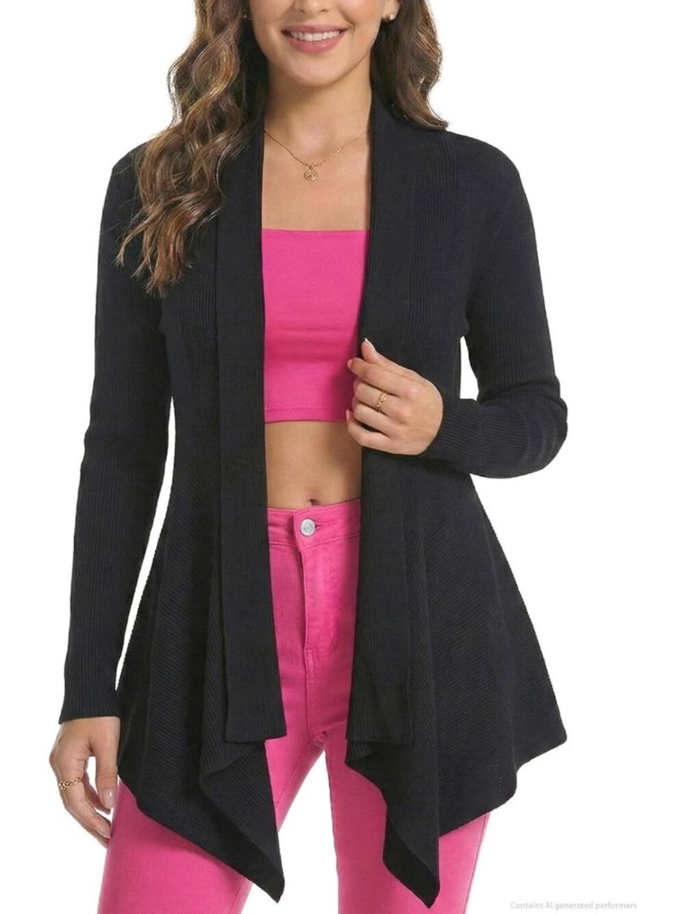 Chic Open Front Draped Cardigan | Ribbed Knit Long Sleeve | Asymmetrical Hem